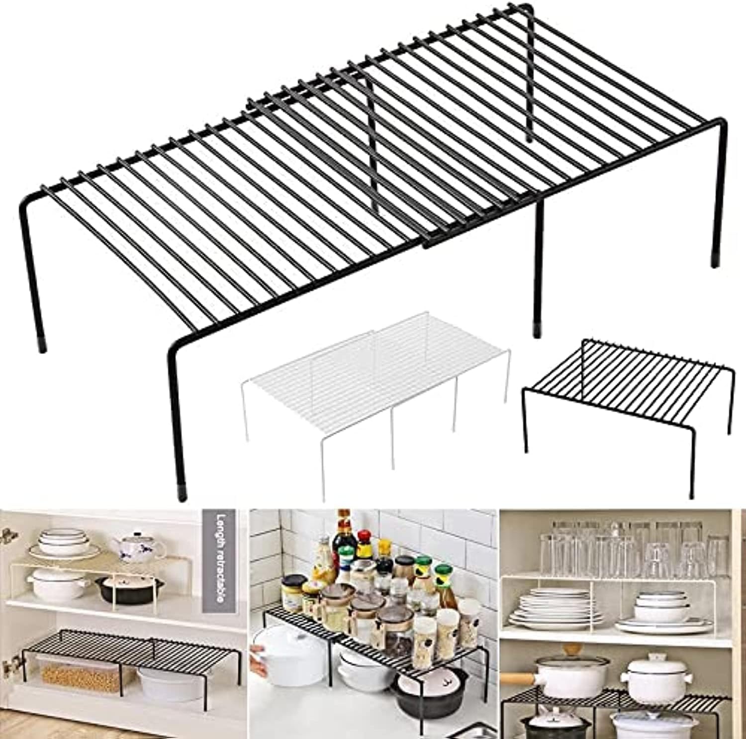 71JryNpQ3JL._AC_SL1500_-1.jpg U HOOME Cabinet Storage Shelf Rack, Expandable Stackable Kitchen Cupboard Organiser for Tableware Seasoning Cupboard, Plate, Dish, Counter & Pantry Organizer - Image 1