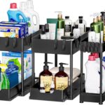 Puricon 3 Pack Under Sink Organizer Pull Out Under Sink Storage, 2 Tier Multi-Purpose Sliding Under the Sink Organizer Bathroom Kitchen Sink Organizer Under Cabinet Shelf for Cleaning Supplies - Black