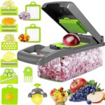 Vegetable Chopper Food Chopper Slicer Veggie Chopper Grater Multifunction with Handle Multi Blade Kitchen Food Vegetable Chopper Cutter with Container Drain Basket
